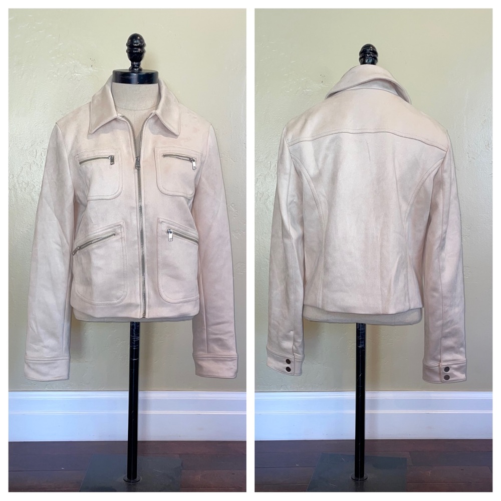Banana Republic Full Zipper Vegan Suede Jacket Lined Almond Size Medium